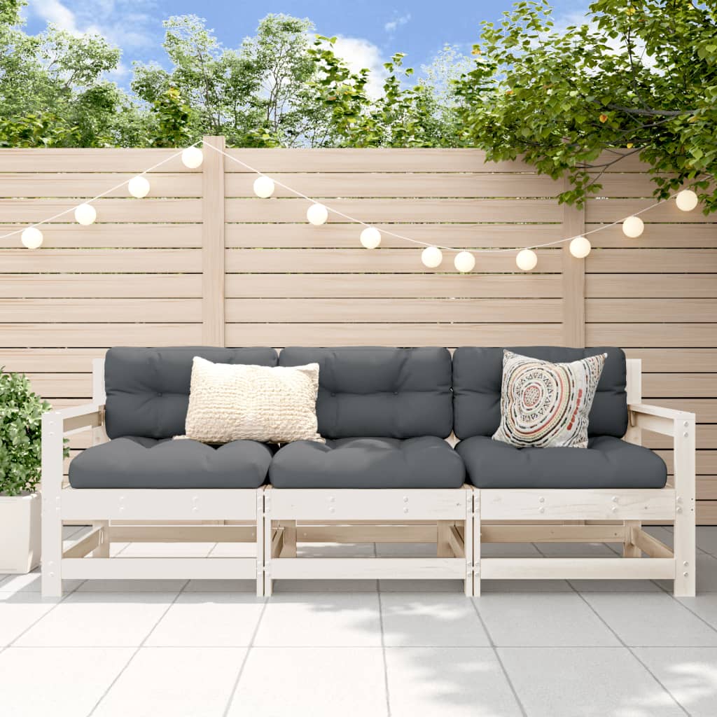 vidaXL Set mobilier de grădină, 3 piese, alb, lemn masiv de pin vidaXL Set mobilier de grădină, 3 piese, alb, lemn masiv de pin