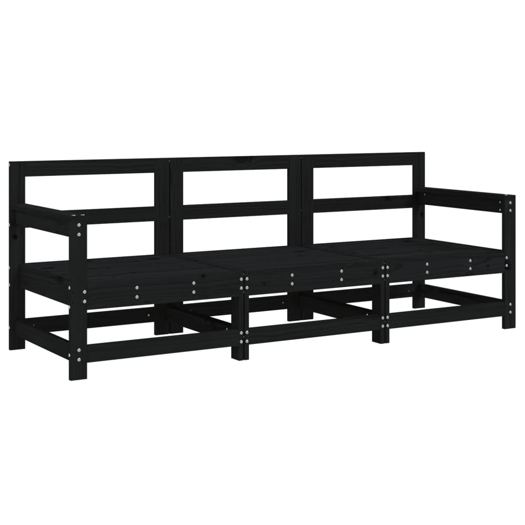 vidaXL Set mobilier de grădină, 3 piese, negru, lemn masiv pin