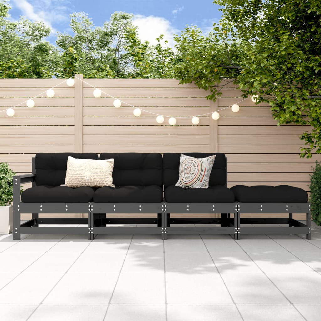 vidaXL Set mobilier relaxare de grădină, 4 piese, gri, lemn masiv pin vidaXL Set mobilier relaxare de grădină, 4 piese, gri, lemn masiv pin