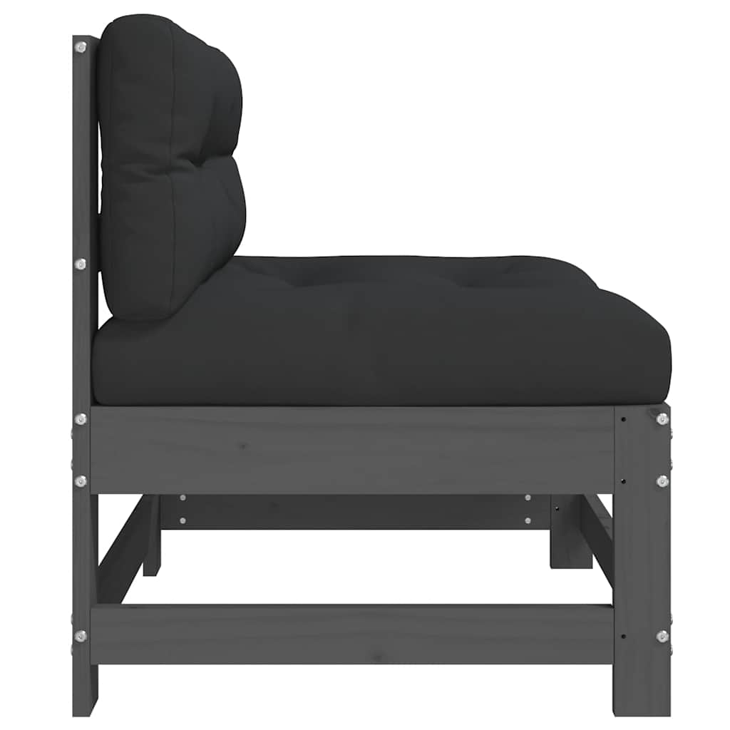 vidaXL Canapea de mijloc cu perne, gri, lemn masiv de pin