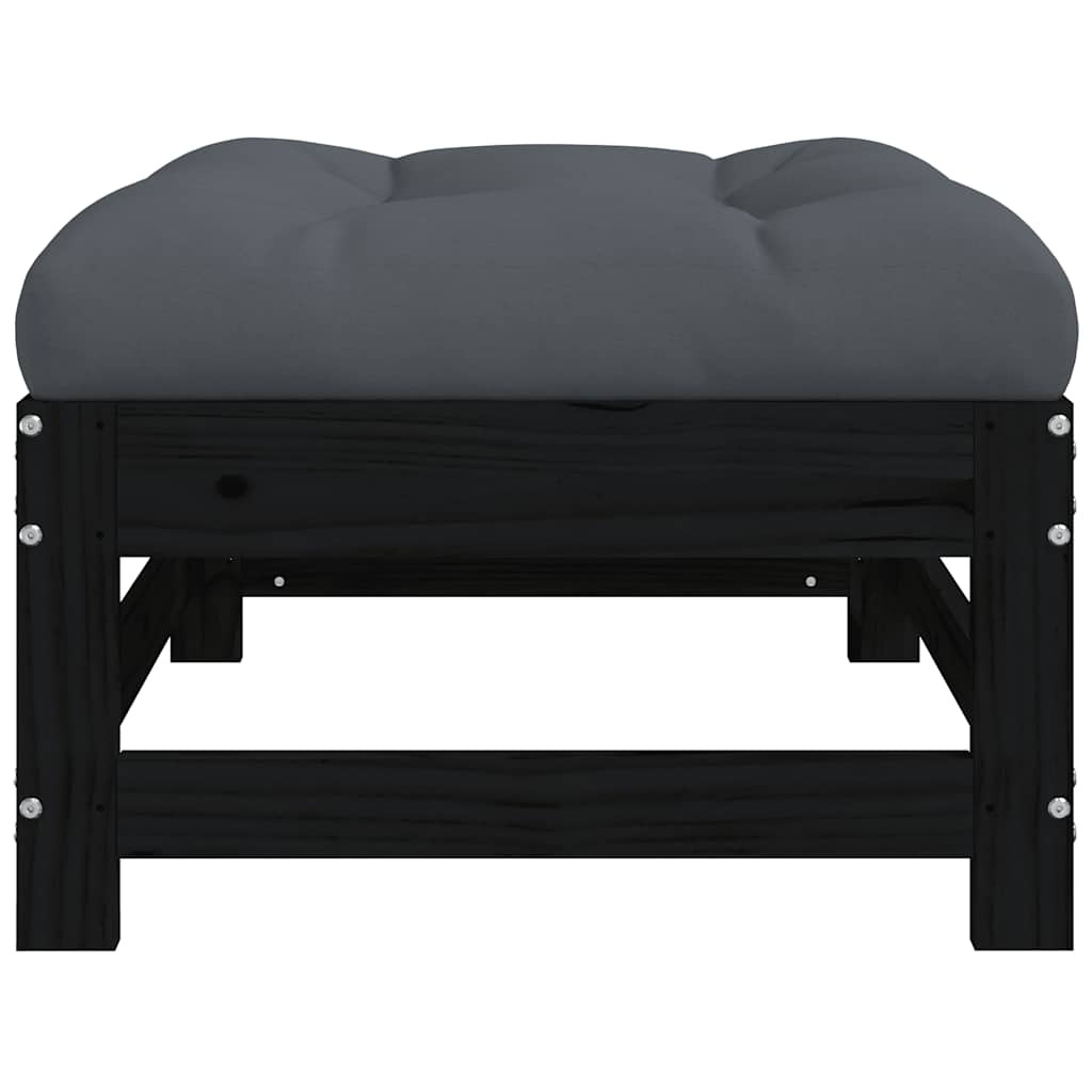 vidaXL Taburet de grădină cu pernă, negru, lemn masiv de pin