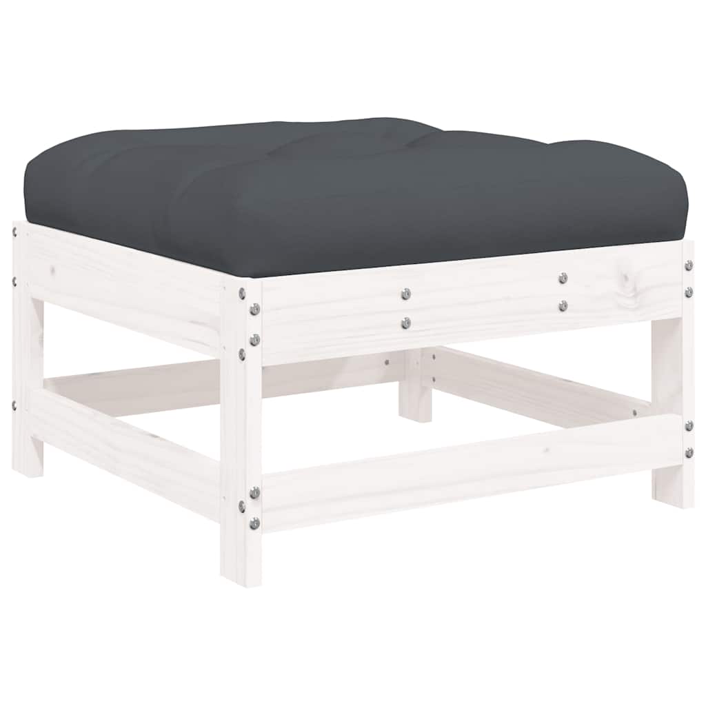 vidaXL Set mobilier de grădină cu perne, 3 piese, alb, lemn masiv vidaXL Set mobilier de grădină cu perne, 3 piese, alb, lemn masiv