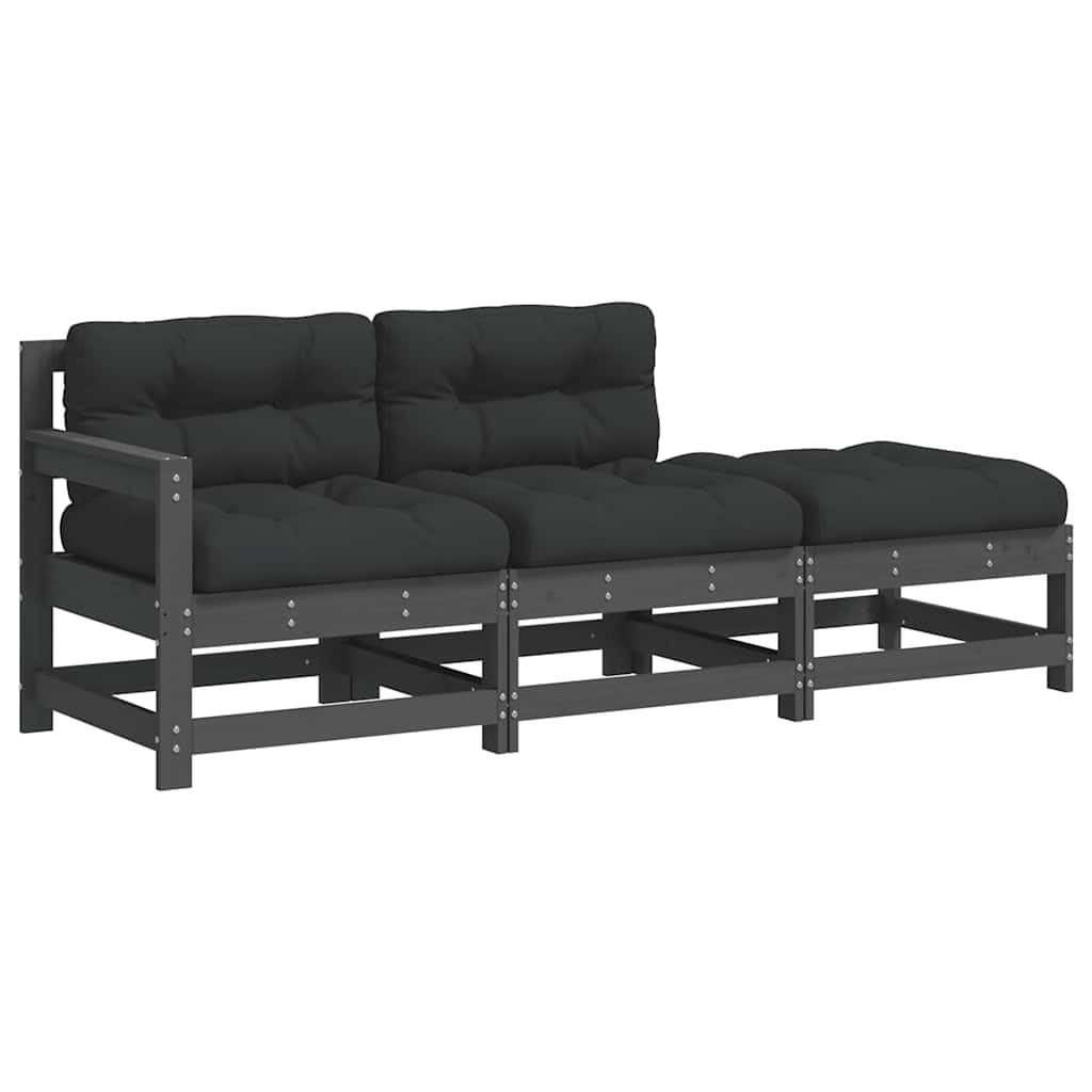 vidaXL Set mobilier de grădină cu perne, 3 piese, gri, lemn masiv vidaXL Set mobilier de grădină cu perne, 3 piese, gri, lemn masiv