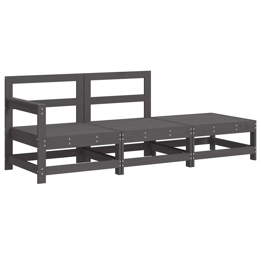 vidaXL Set mobilier de grădină cu perne, 3 piese, gri, lemn masiv vidaXL Set mobilier de grădină cu perne, 3 piese, gri, lemn masiv