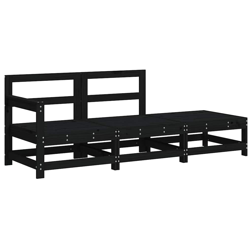 vidaXL Set mobilier de grădină cu perne, 3 piese, negru, lemn masiv vidaXL Set mobilier de grădină cu perne, 3 piese, negru, lemn masiv