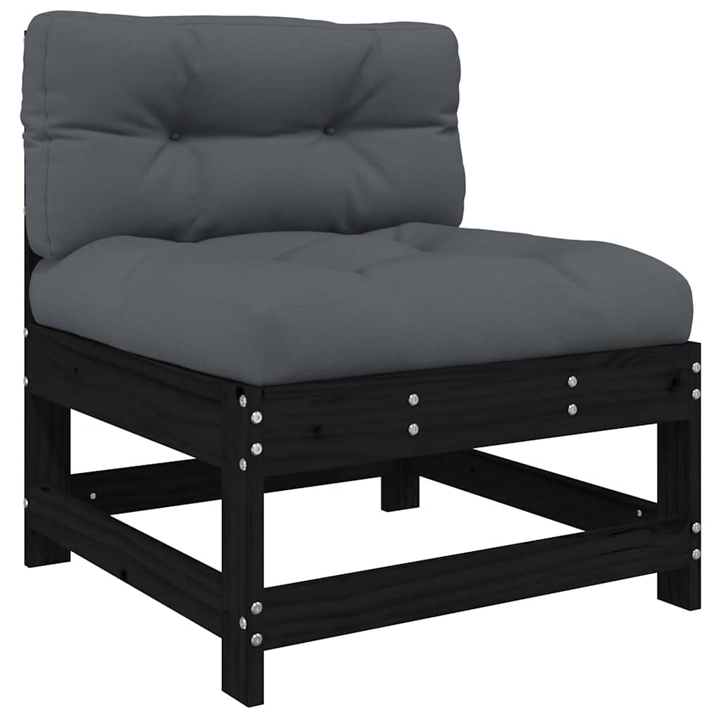 vidaXL Set mobilier de grădină cu perne, 3 piese, negru, lemn masiv vidaXL Set mobilier de grădină cu perne, 3 piese, negru, lemn masiv