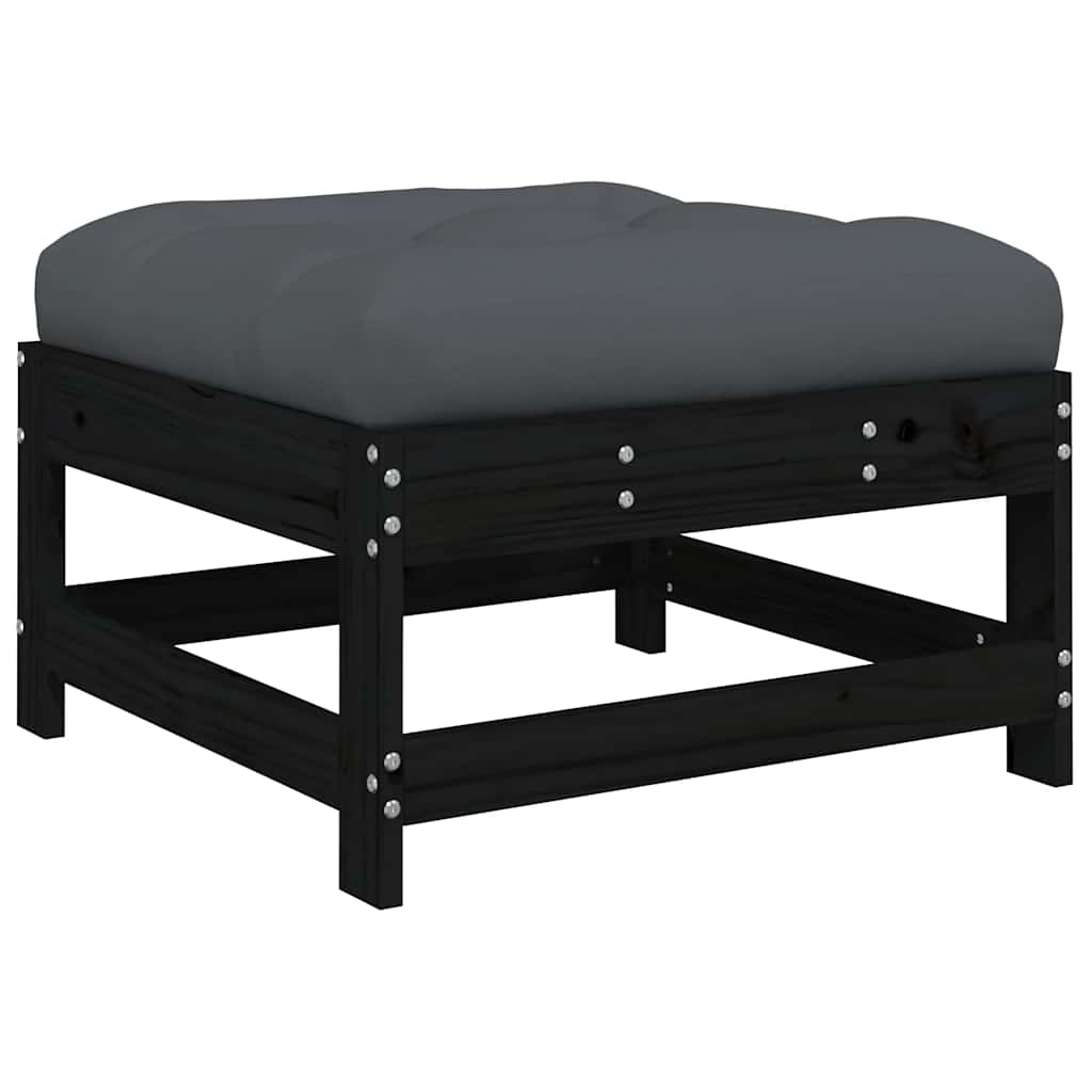 vidaXL Set mobilier de grădină cu perne, 3 piese, negru, lemn masiv vidaXL Set mobilier de grădină cu perne, 3 piese, negru, lemn masiv