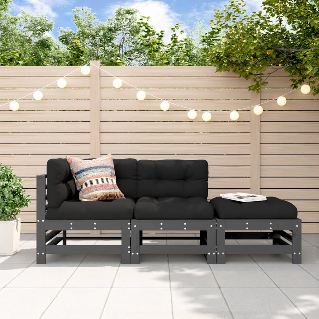 vidaXL Set mobilier de grădină, 3 piese, gri, lemn masiv de pin vidaXL Set mobilier de grădină, 3 piese, gri, lemn masiv de pin