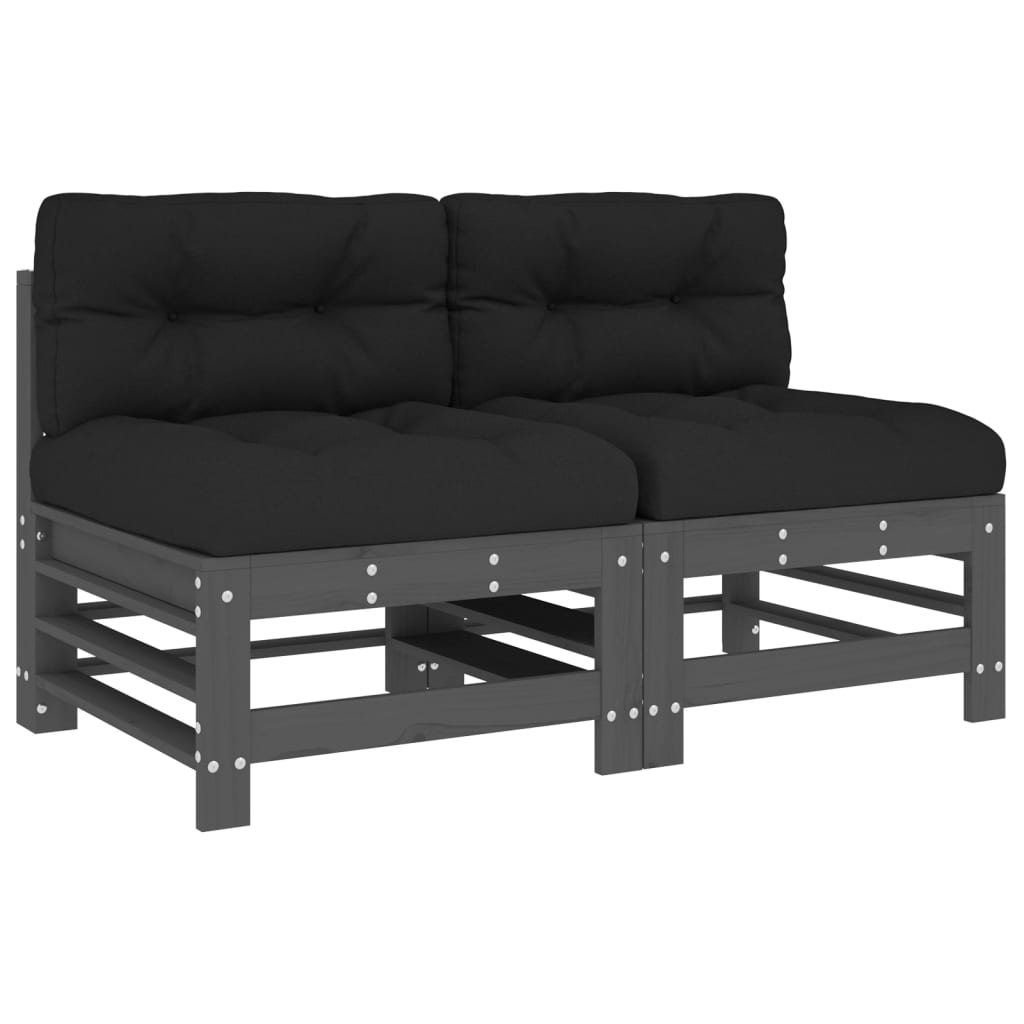 vidaXL Canapele de mijloc cu perne, 2 buc., gri, lemn masiv de pin vidaXL Canapele de mijloc cu perne, 2 buc., gri, lemn masiv de pin