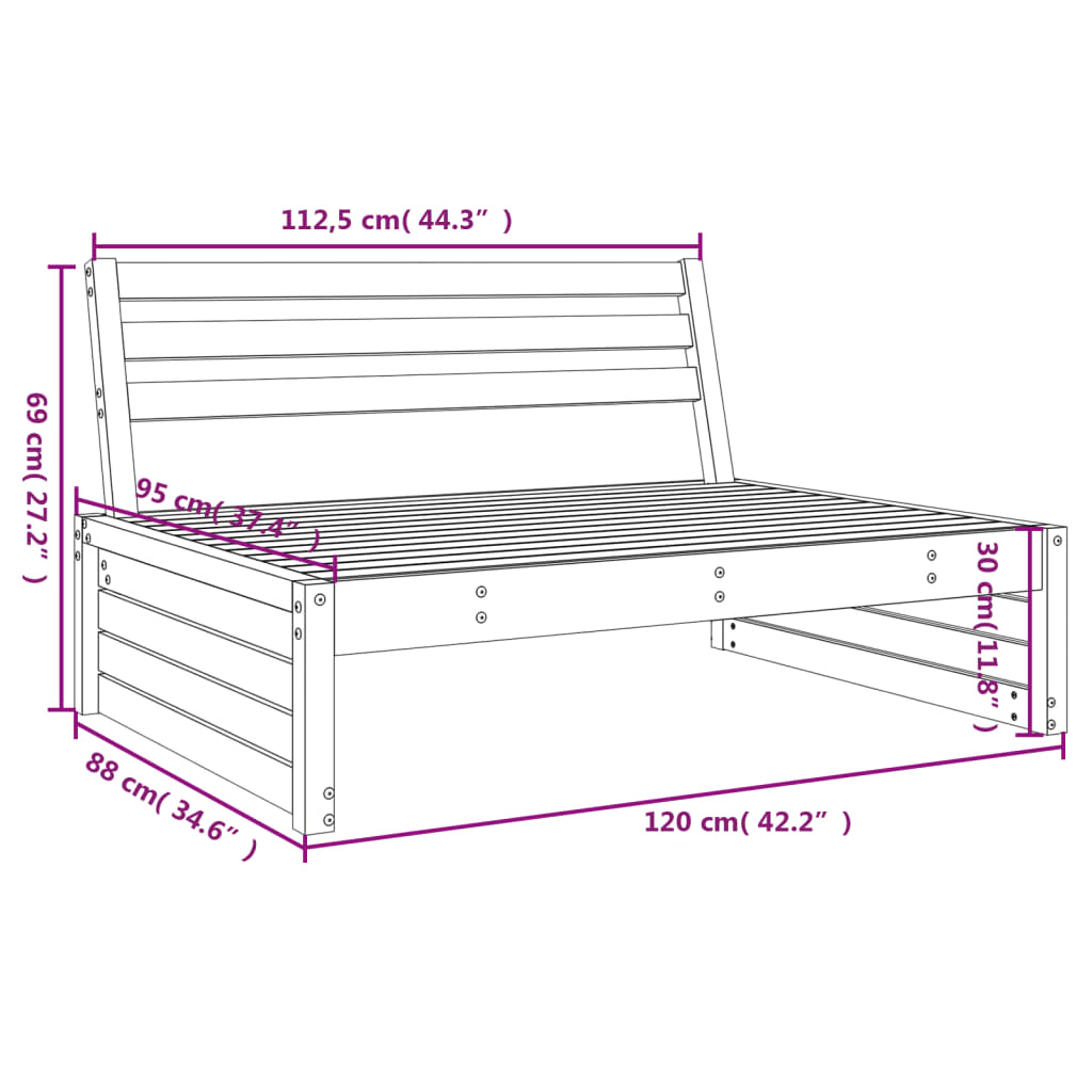 vidaXL Canapea de mijloc de grădină, gri, 120x80 cm, lemn masiv pin vidaXL Canapea de mijloc de grădină, gri, 120x80 cm, lemn masiv pin