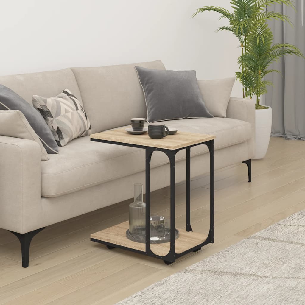 vidaXL Masă laterală cu roți stejar sonoma 50x35x55,5cm lemn prelucrat vidaXL Masă laterală cu roți stejar sonoma 50x35x55,5cm lemn prelucrat