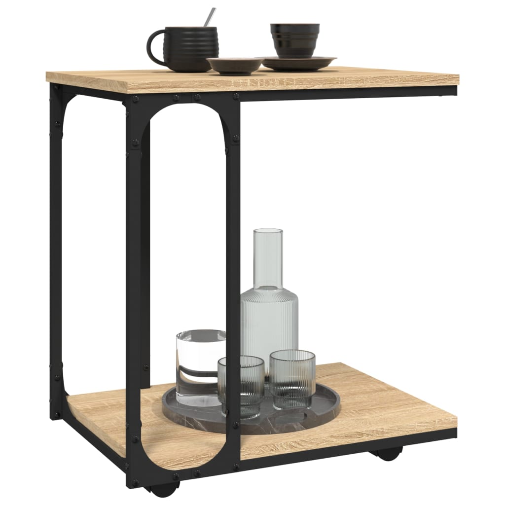 vidaXL Masă laterală cu roți stejar sonoma 50x35x55,5cm lemn prelucrat vidaXL Masă laterală cu roți stejar sonoma 50x35x55,5cm lemn prelucrat