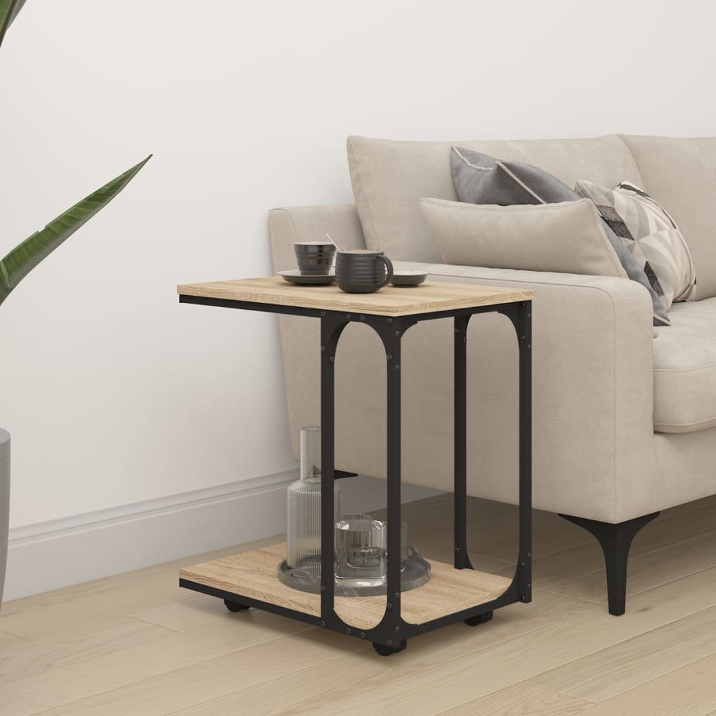 vidaXL Masă laterală cu roți stejar sonoma 50x35x55,5cm lemn prelucrat vidaXL Masă laterală cu roți stejar sonoma 50x35x55,5cm lemn prelucrat