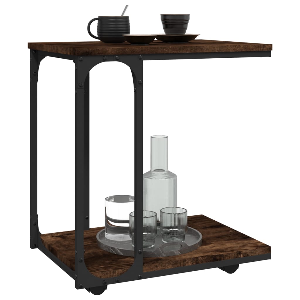 vidaXL Masă laterală cu roți stejar fumuriu 50x35x55,5cm lemn compozit vidaXL Masă laterală cu roți stejar fumuriu 50x35x55,5cm lemn compozit