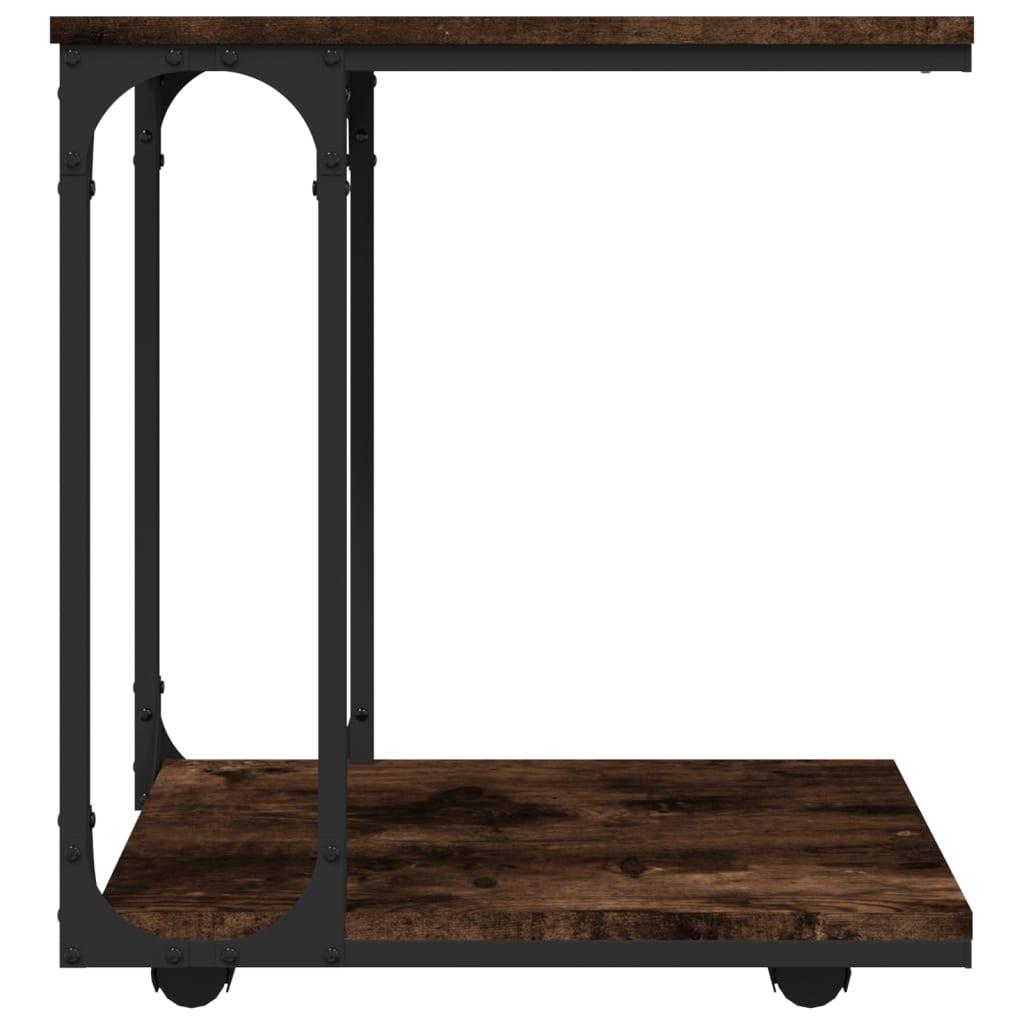 vidaXL Masă laterală cu roți stejar fumuriu 50x35x55,5cm lemn compozit vidaXL Masă laterală cu roți stejar fumuriu 50x35x55,5cm lemn compozit