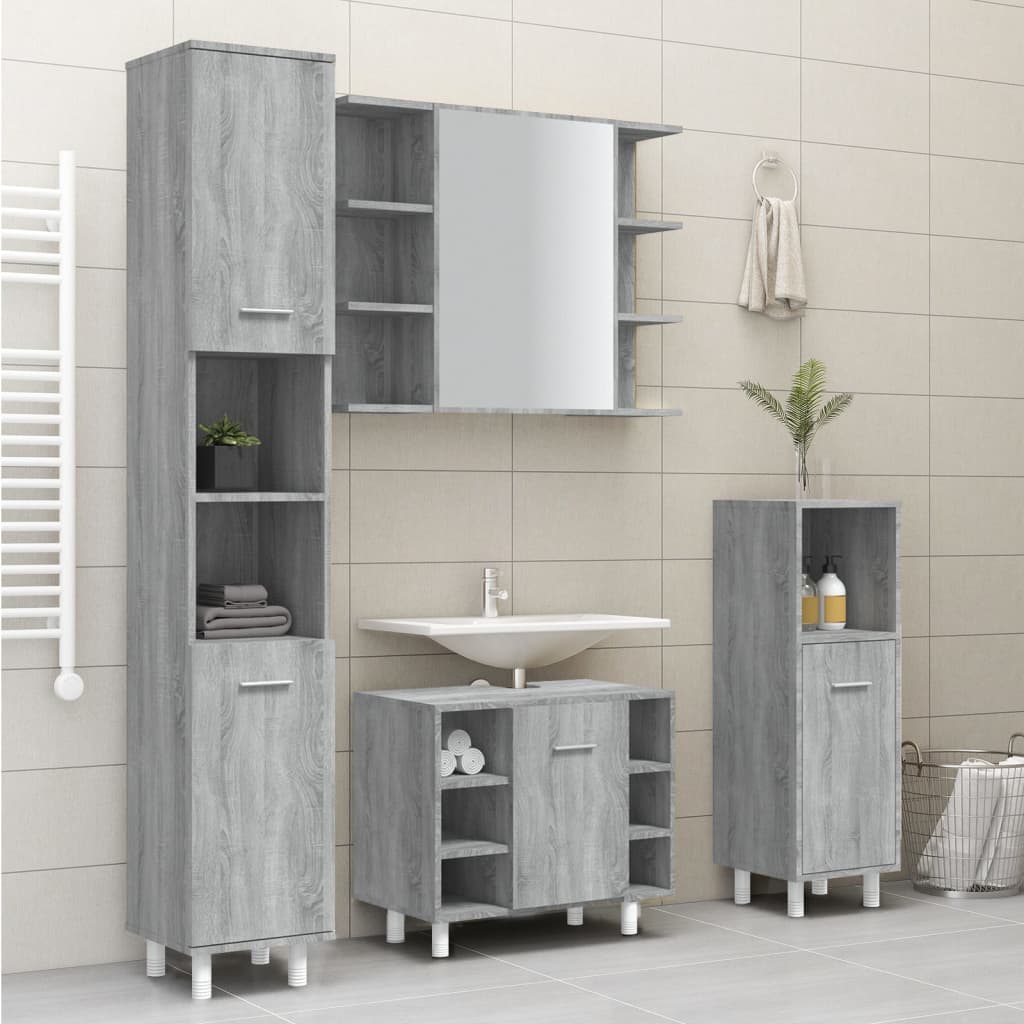 vidaXL Dulap de baie, gri sonoma, 30x30x179 cm, lemn prelucrat
