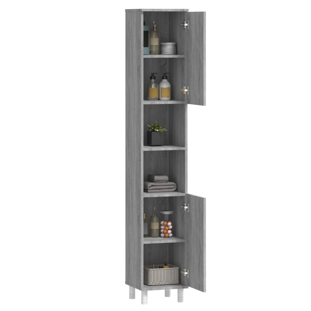 vidaXL Dulap de baie, gri sonoma, 30x30x179 cm, lemn prelucrat