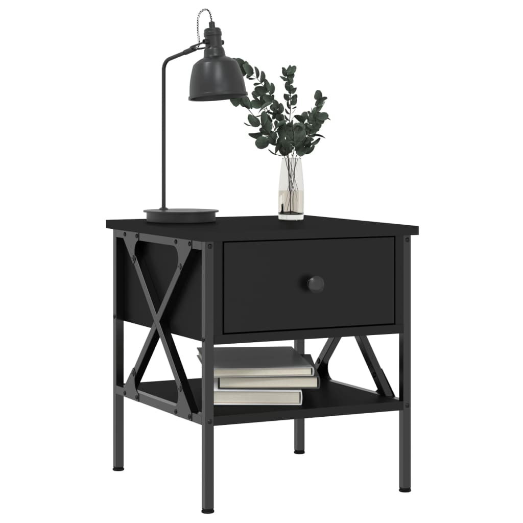 vidaXL Noptiere, 2 buc., negru, 40x42x45 cm, lemn compozit vidaXL Noptiere, 2 buc., negru, 40x42x45 cm, lemn compozit