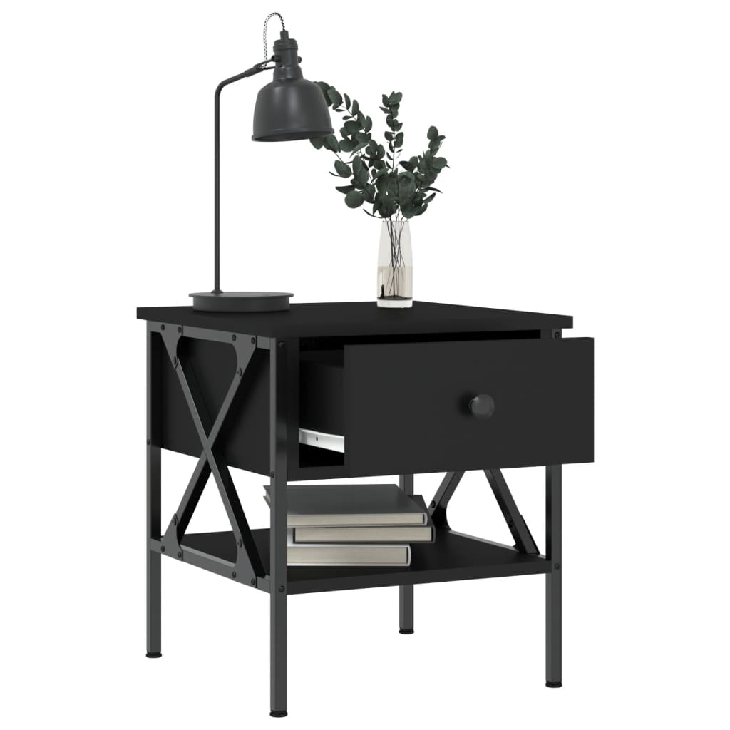 vidaXL Noptiere, 2 buc., negru, 40x42x45 cm, lemn compozit vidaXL Noptiere, 2 buc., negru, 40x42x45 cm, lemn compozit