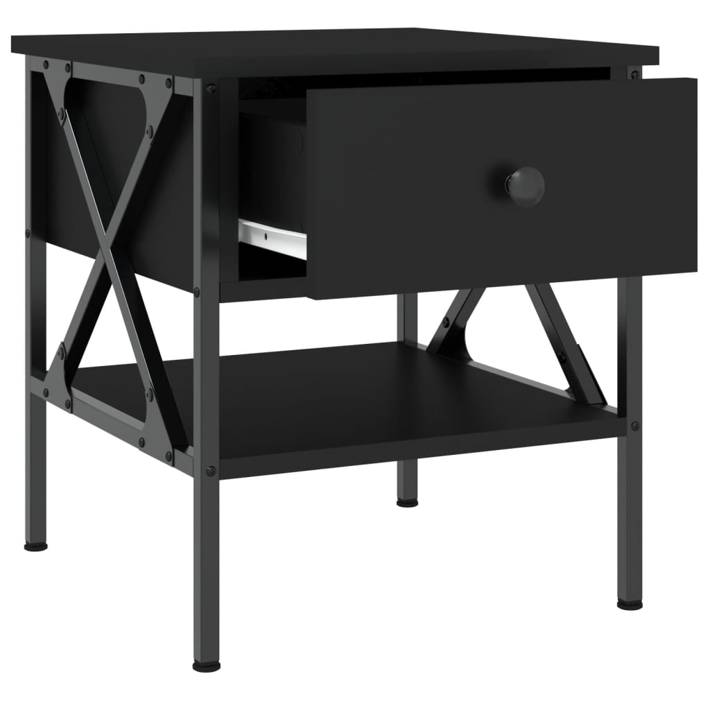 vidaXL Noptiere, 2 buc., negru, 40x42x45 cm, lemn compozit vidaXL Noptiere, 2 buc., negru, 40x42x45 cm, lemn compozit