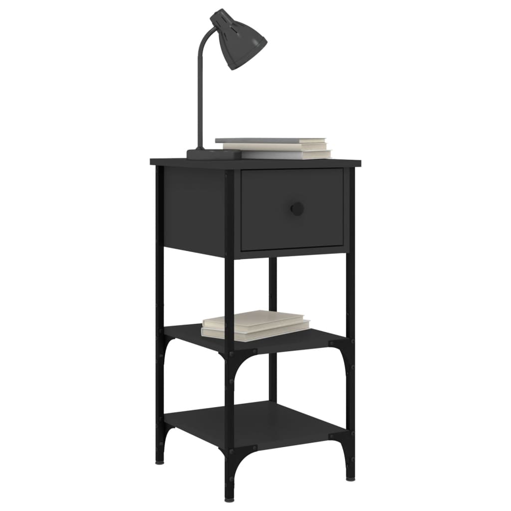 vidaXL Noptiere, 2 buc., negru, 34x36x70 cm, lemn compozit vidaXL Noptiere, 2 buc., negru, 34x36x70 cm, lemn compozit
