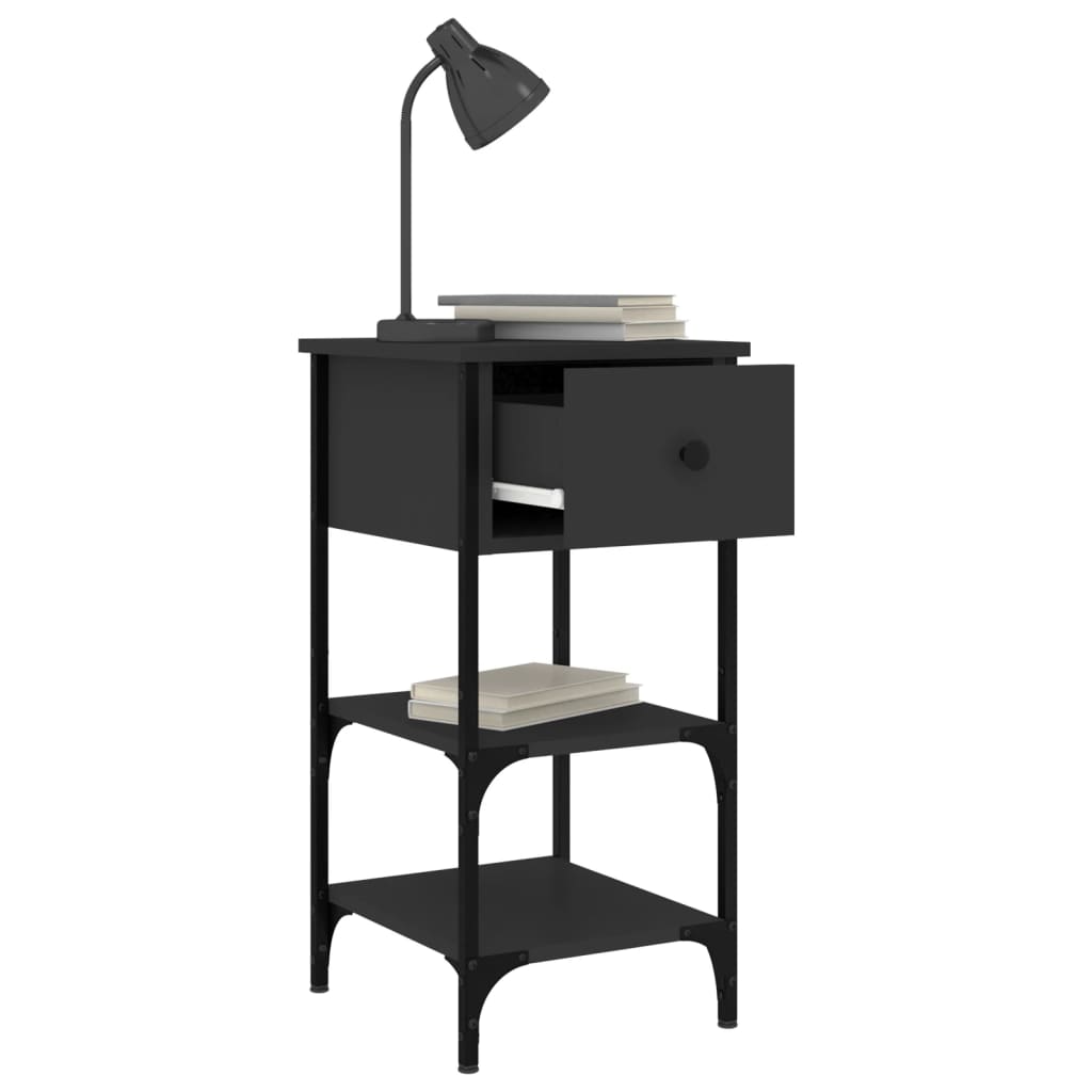 vidaXL Noptiere, 2 buc., negru, 34x36x70 cm, lemn compozit vidaXL Noptiere, 2 buc., negru, 34x36x70 cm, lemn compozit