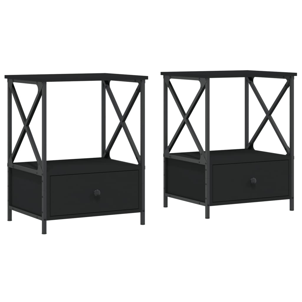 vidaXL Noptiere, 2 buc., negru, 50x41x65 cm, lemn compozit vidaXL Noptiere, 2 buc., negru, 50x41x65 cm, lemn compozit