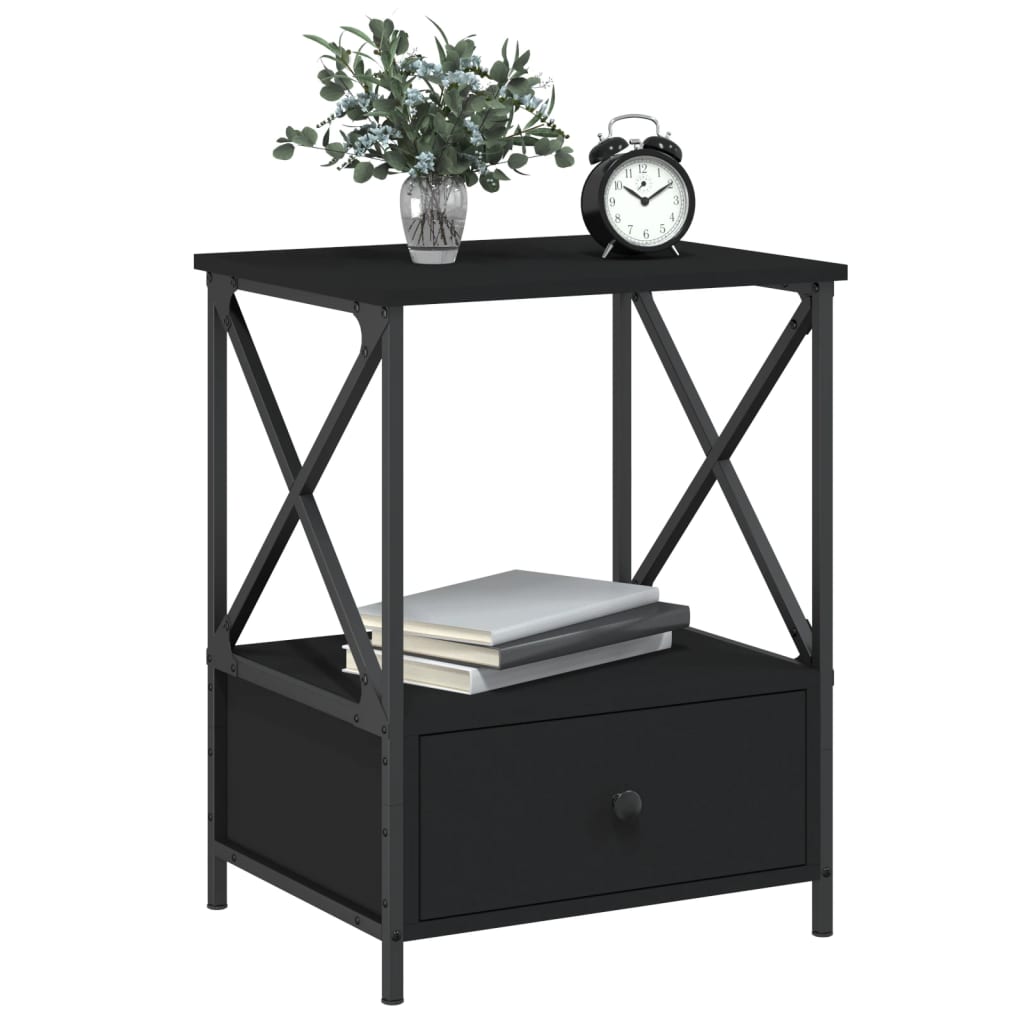 vidaXL Noptiere, 2 buc., negru, 50x41x65 cm, lemn compozit vidaXL Noptiere, 2 buc., negru, 50x41x65 cm, lemn compozit