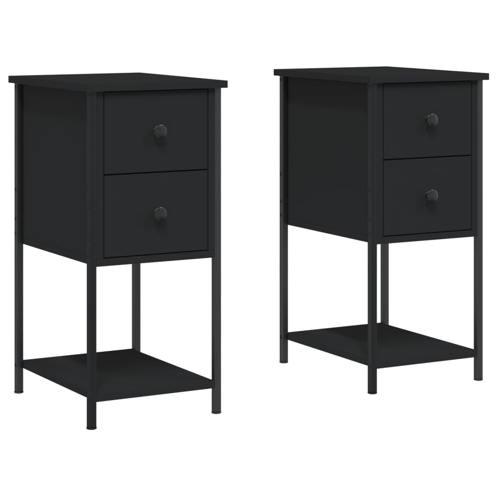 vidaXL Noptiere, 2 buc., negru, 32x42x70 cm, lemn compozit vidaXL Noptiere, 2 buc., negru, 32x42x70 cm, lemn compozit