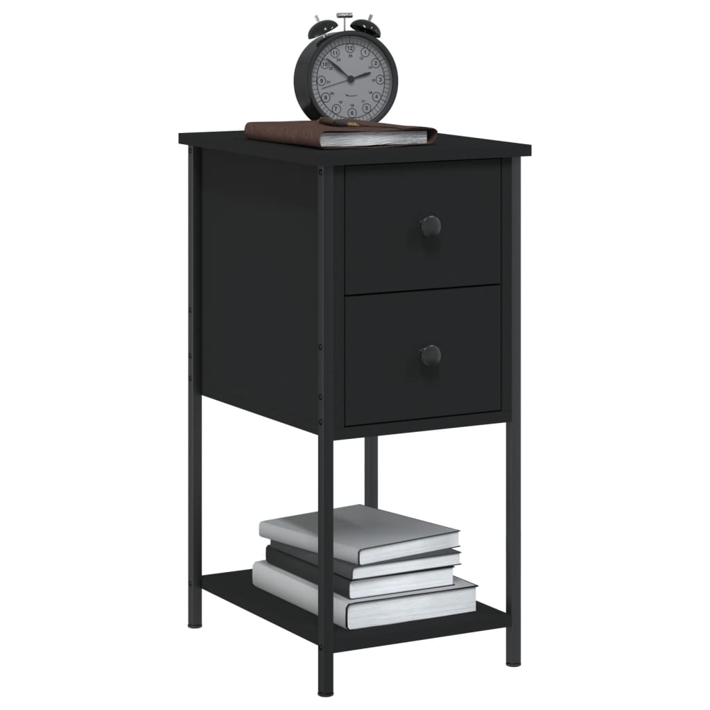 vidaXL Noptiere, 2 buc., negru, 32x42x70 cm, lemn compozit vidaXL Noptiere, 2 buc., negru, 32x42x70 cm, lemn compozit