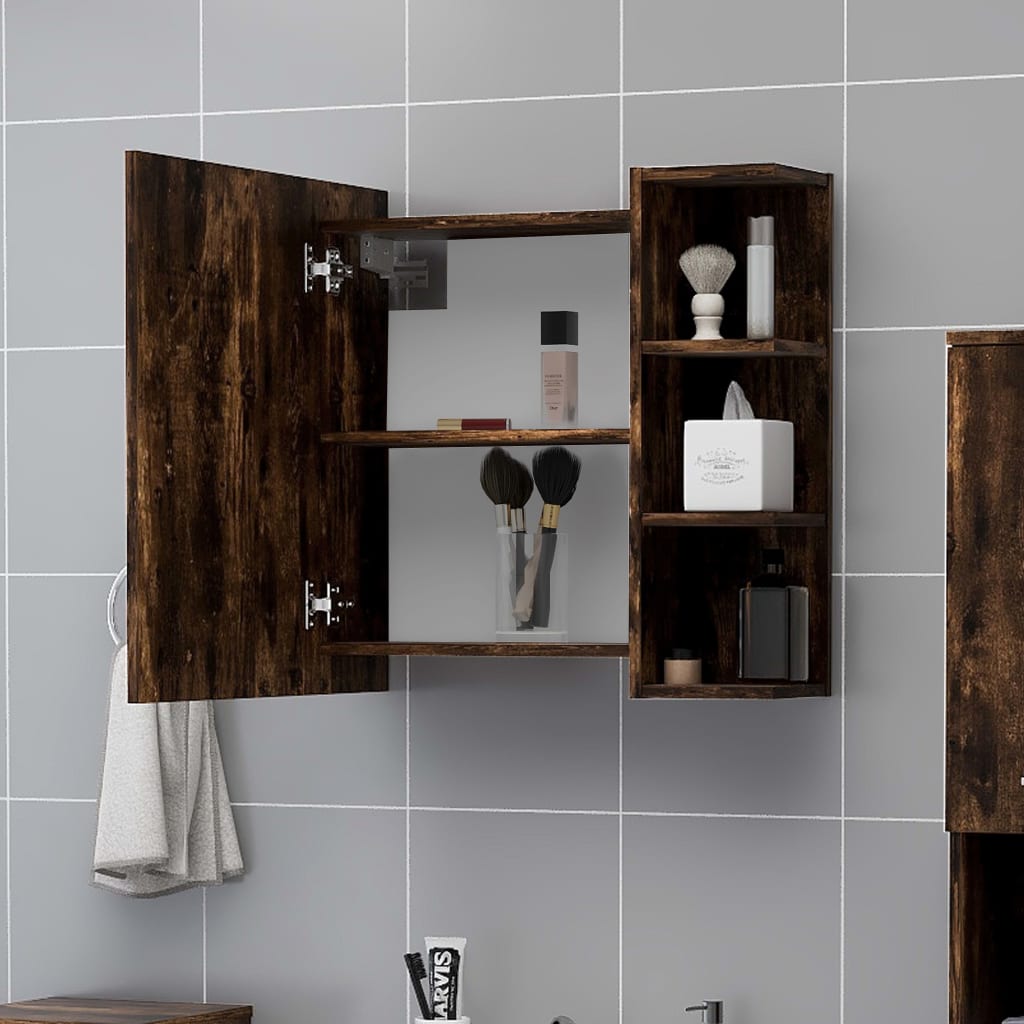 vidaXL Dulap baie cu oglindă stejar fumuriu 62,5x20,5x64 cm lemn vidaXL Dulap baie cu oglindă stejar fumuriu 62,5x20,5x64 cm lemn