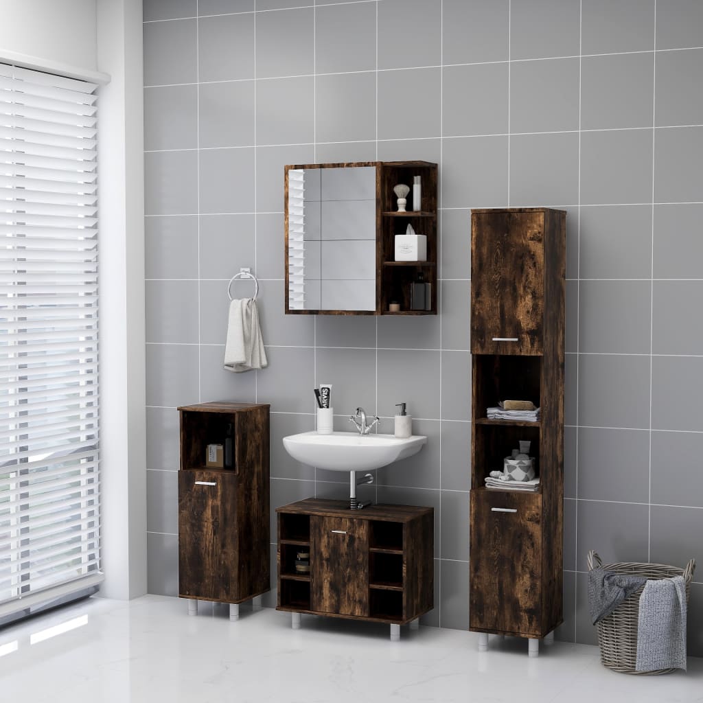 vidaXL Dulap baie cu oglindă stejar fumuriu 62,5x20,5x64 cm lemn vidaXL Dulap baie cu oglindă stejar fumuriu 62,5x20,5x64 cm lemn