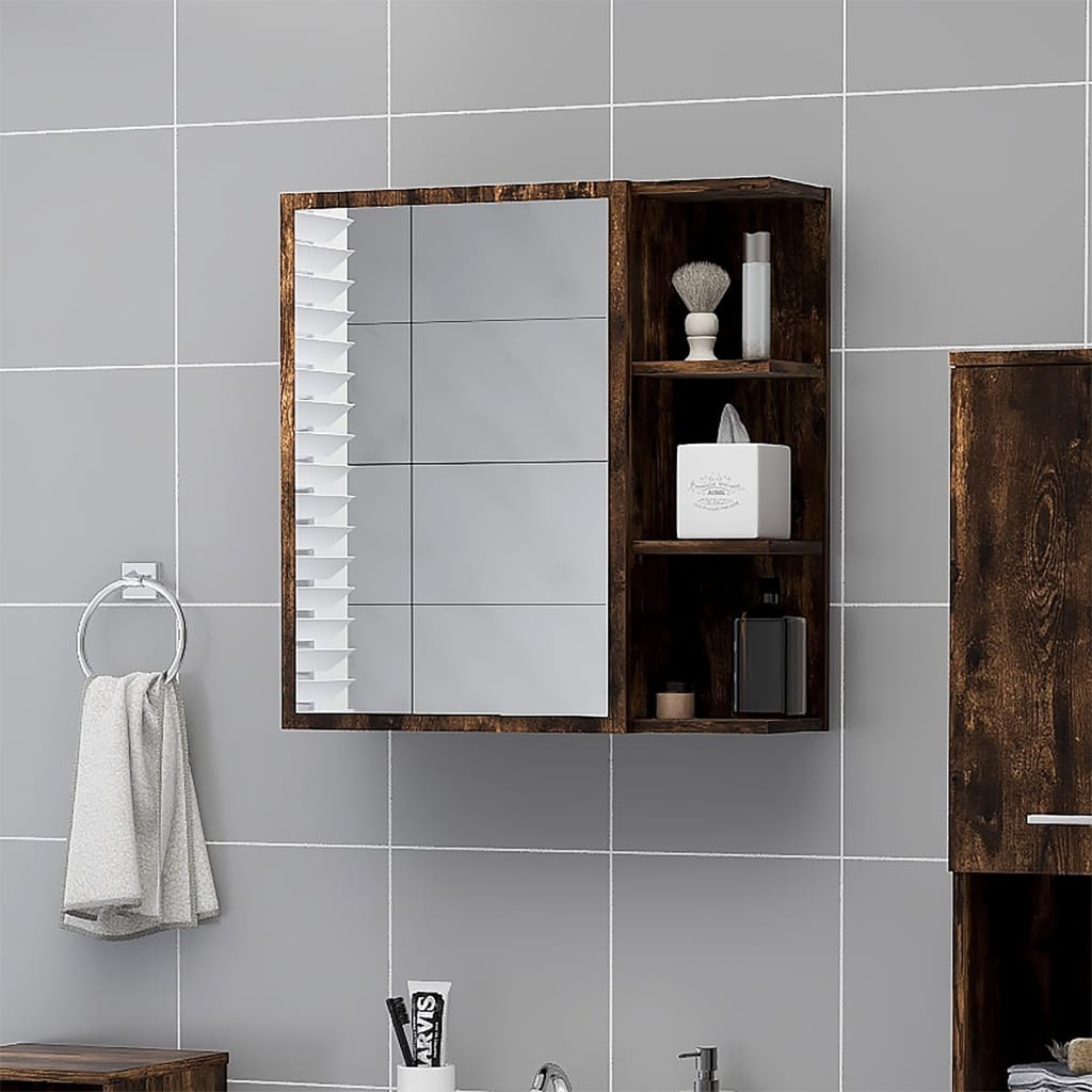 vidaXL Dulap baie cu oglindă stejar fumuriu 62,5x20,5x64 cm lemn vidaXL Dulap baie cu oglindă stejar fumuriu 62,5x20,5x64 cm lemn