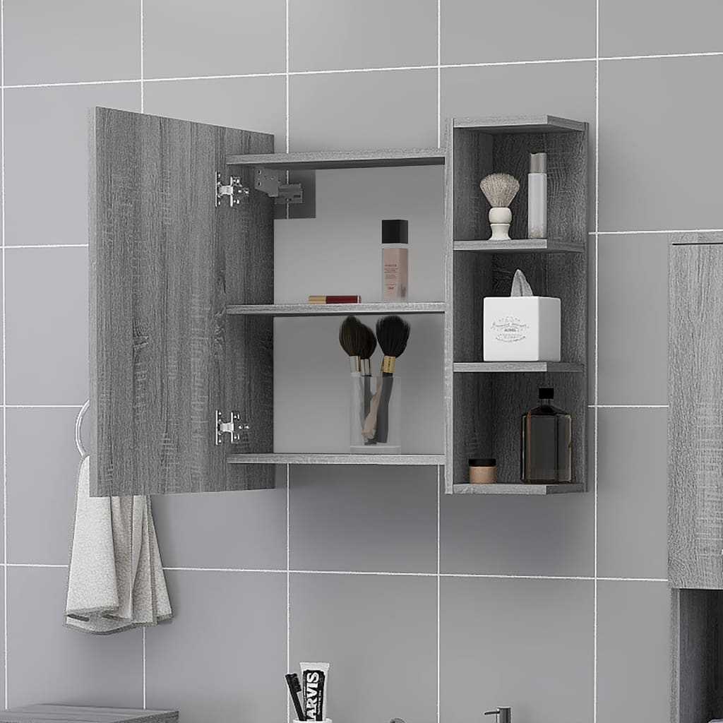 vidaXL Dulap baie cu oglindă gri sonoma 62,5x20,5x64 cm lemn compozit vidaXL Dulap baie cu oglindă gri sonoma 62,5x20,5x64 cm lemn compozit