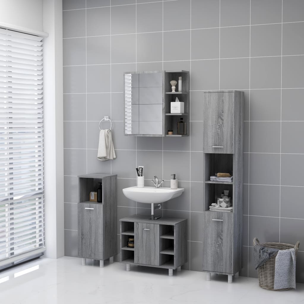 vidaXL Dulap baie cu oglindă gri sonoma 62,5x20,5x64 cm lemn compozit vidaXL Dulap baie cu oglindă gri sonoma 62,5x20,5x64 cm lemn compozit