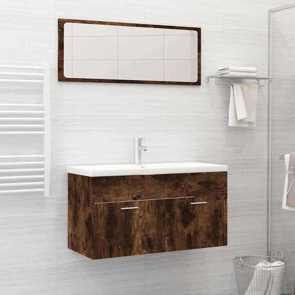 vidaXL Set mobilier de baie, 2 piese, stejar fumuriu, lemn prelucrat vidaXL Set mobilier de baie, 2 piese, stejar fumuriu, lemn prelucrat