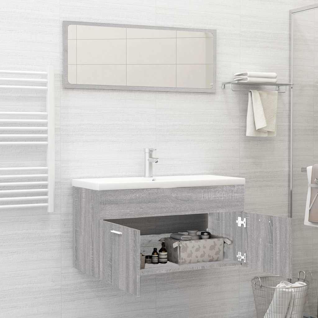 vidaXL Set mobilier de baie, 2 piese, gri sonoma, lemn prelucrat vidaXL Set mobilier de baie, 2 piese, gri sonoma, lemn prelucrat