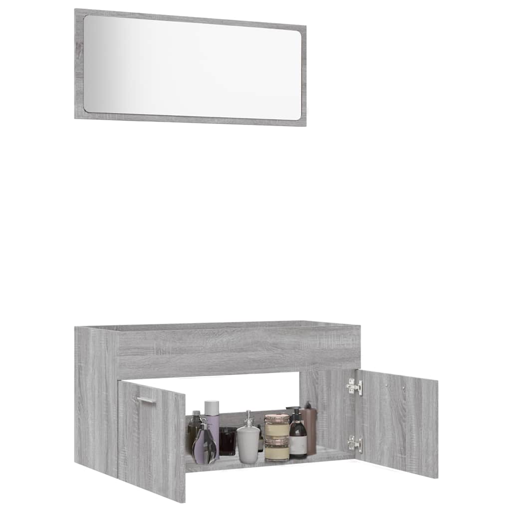 vidaXL Set mobilier de baie, 2 piese, gri sonoma, lemn prelucrat vidaXL Set mobilier de baie, 2 piese, gri sonoma, lemn prelucrat