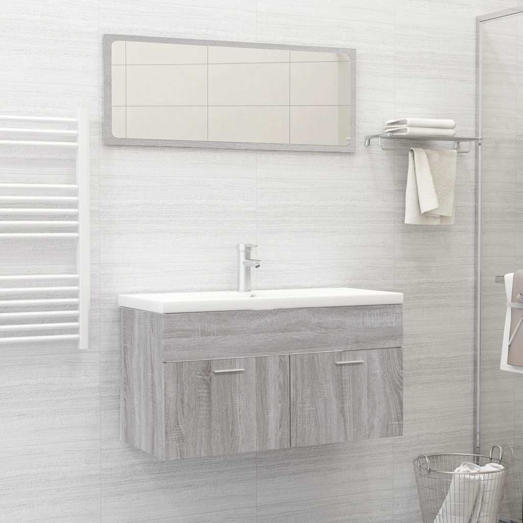 vidaXL Set mobilier de baie, 2 piese, gri sonoma, lemn prelucrat vidaXL Set mobilier de baie, 2 piese, gri sonoma, lemn prelucrat