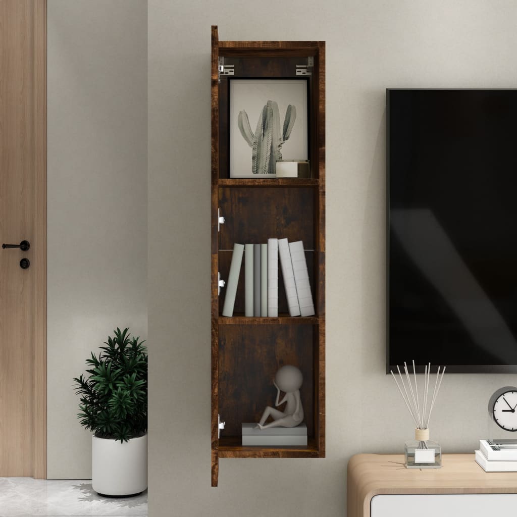 vidaXL Comodă TV cu montaj pe perete, stejar fumuriu, 30,5x30x110 cm