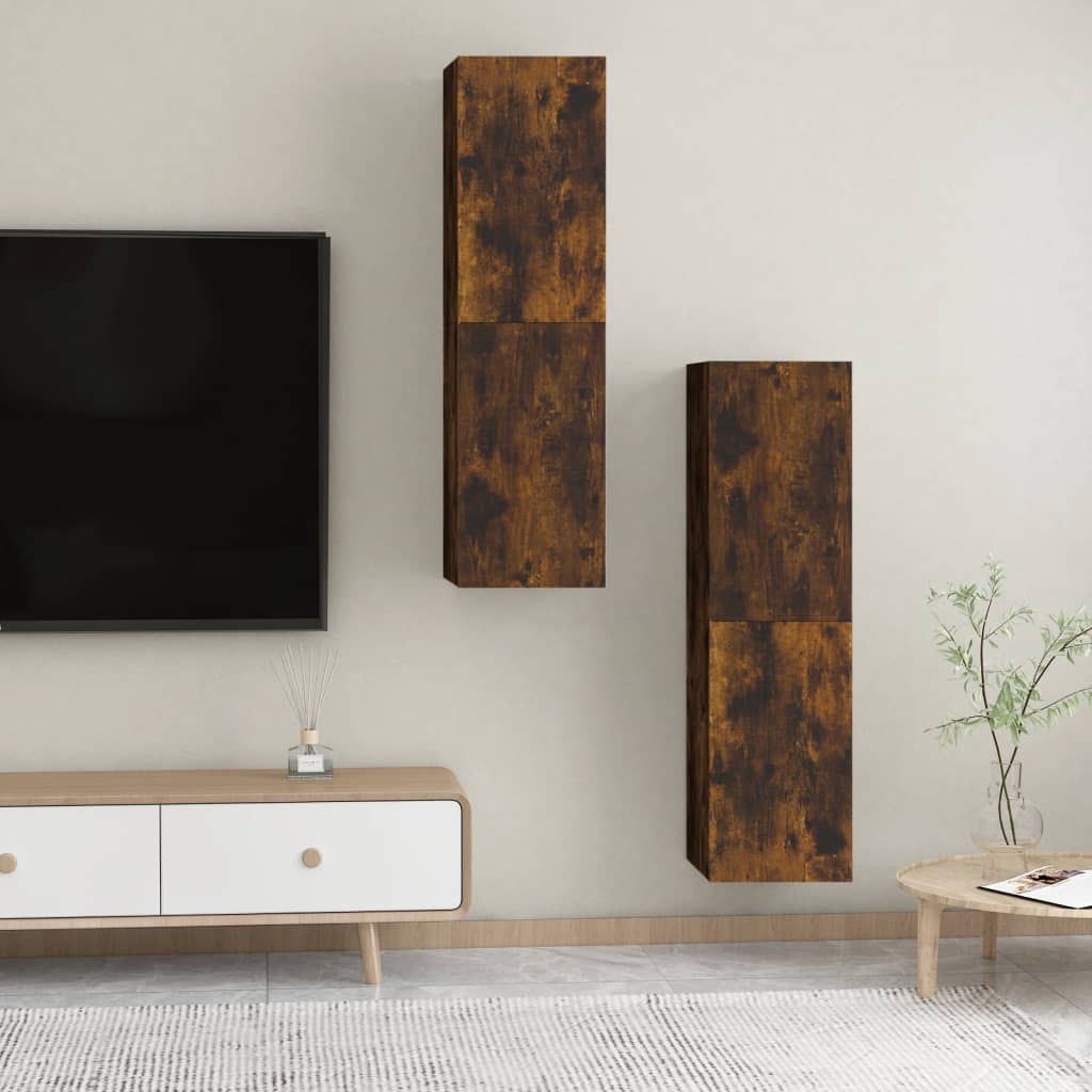 vidaXL Dulapuri TV suspendate, 2 buc., stejar afumat, 30,5x30x110 cm
