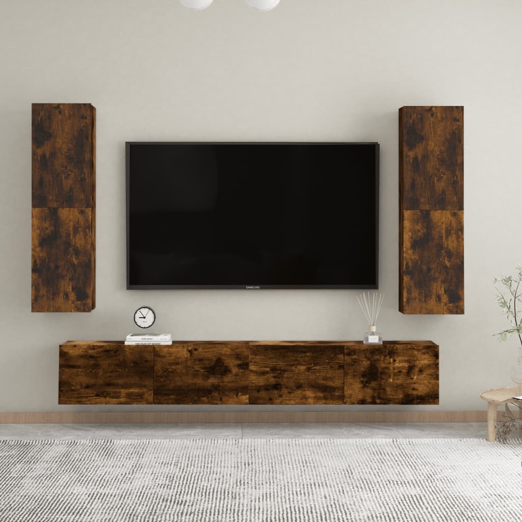 vidaXL Dulapuri TV suspendate, 2 buc., stejar afumat, 30,5x30x110 cm