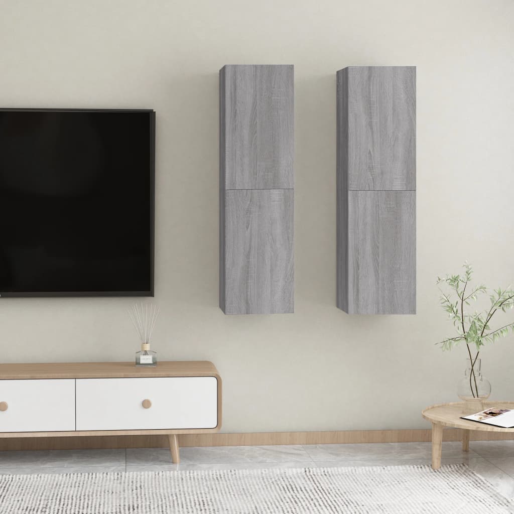 vidaXL Dulapuri TV montat pe perete, 2 buc., gri sonoma 30,5x30x110 cm