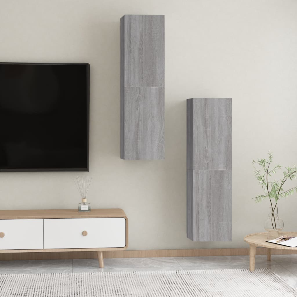 vidaXL Dulapuri TV montat pe perete, 2 buc., gri sonoma 30,5x30x110 cm