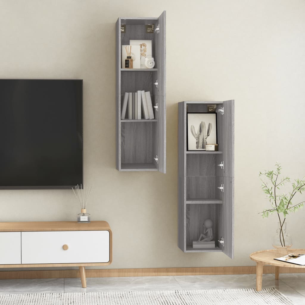 vidaXL Dulapuri TV montat pe perete, 2 buc., gri sonoma 30,5x30x110 cm