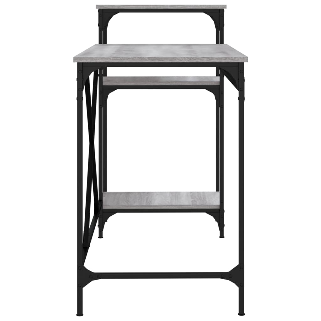 vidaXL Birou cu rafturi, gri sonoma, 135x50x90 cm, lemn compozit/fier