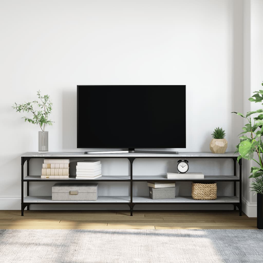 vidaXL Comodă TV, gri sonoma, 180x30x50 cm, lemn prelucrat și metal vidaXL Comodă TV, gri sonoma, 180x30x50 cm, lemn prelucrat și metal