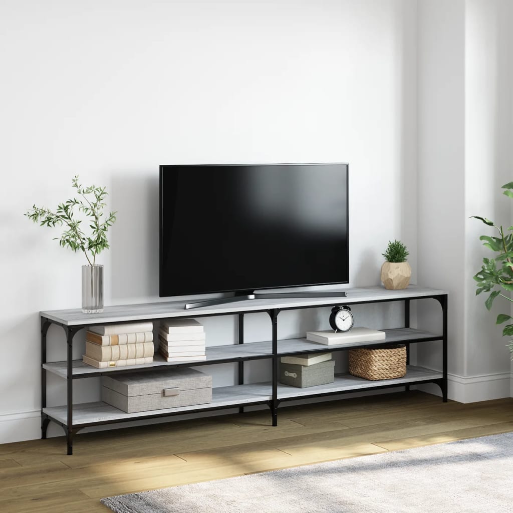 vidaXL Comodă TV, gri sonoma, 180x30x50 cm, lemn prelucrat și metal vidaXL Comodă TV, gri sonoma, 180x30x50 cm, lemn prelucrat și metal
