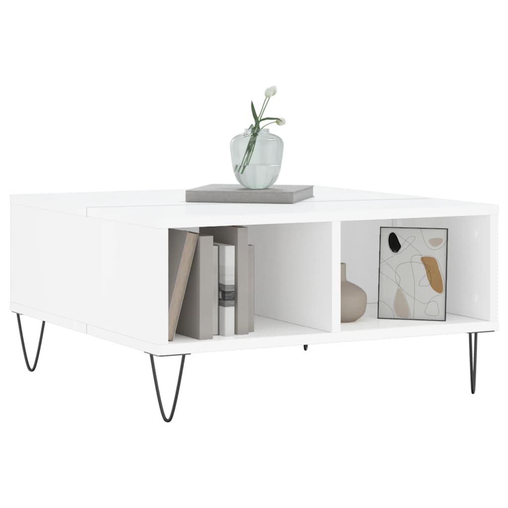 vidaXL Masă de cafea, alb extralucios, 60x60x30 cm, lemn compozit vidaXL Masă de cafea, alb extralucios, 60x60x30 cm, lemn compozit