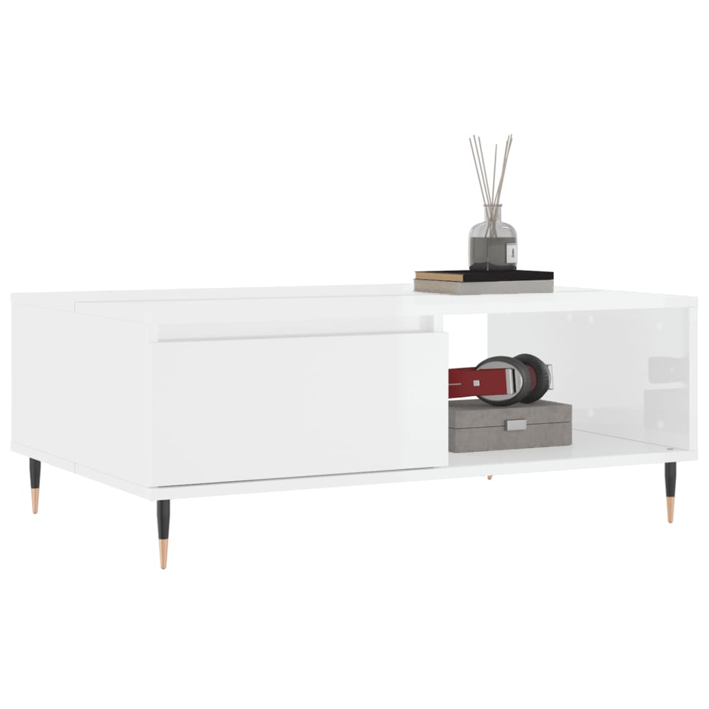 vidaXL Masă de cafea, alb extralucios, 90x60x35 cm, lemn compozit vidaXL Masă de cafea, alb extralucios, 90x60x35 cm, lemn compozit